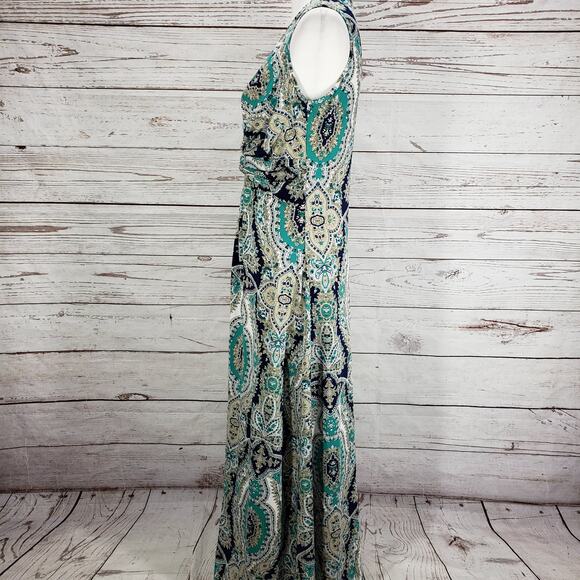 Soft Surroundings Teal and Cream Paisley Midi Dress - Picture 3 of 15